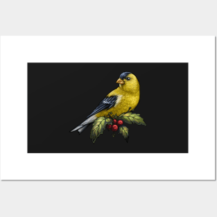Holiday Bird American Goldfinch Posters and Art